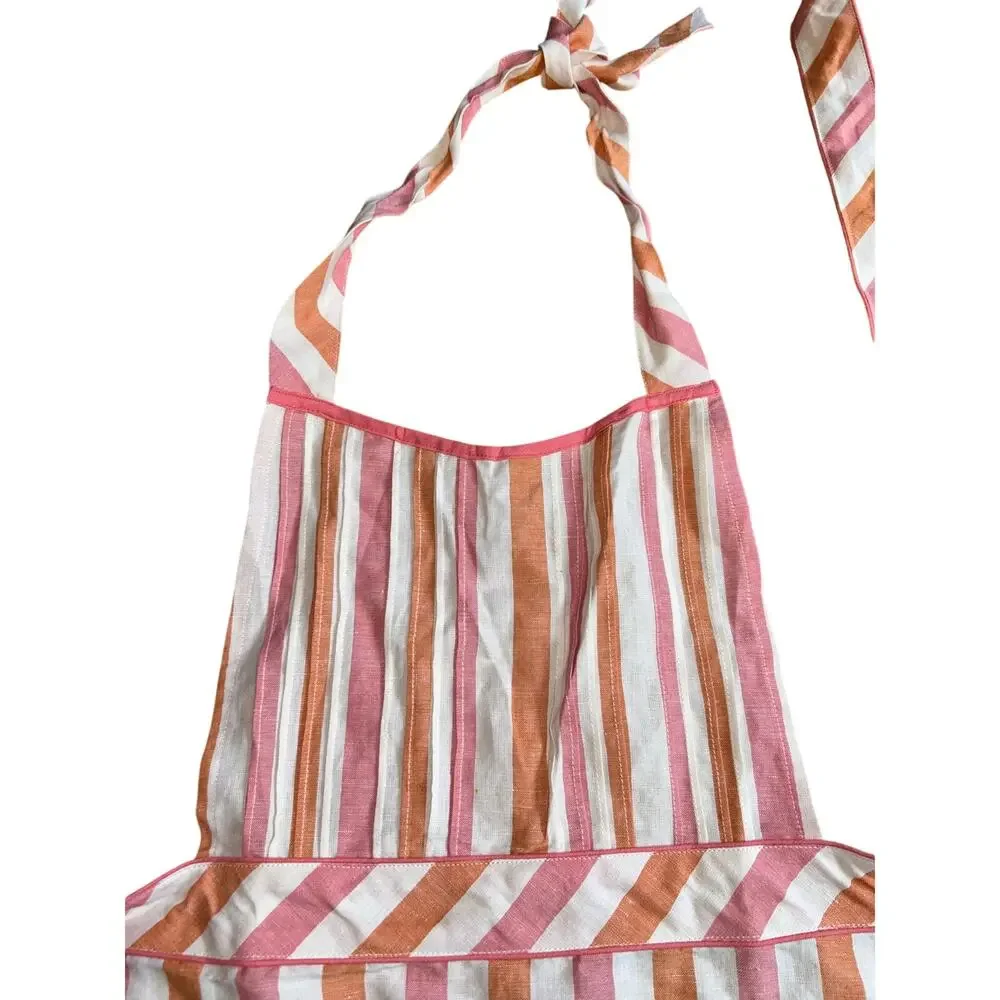 Williams Sonoma Classic Stripe Adult Apron Pink Orange White Stripped Kitchen